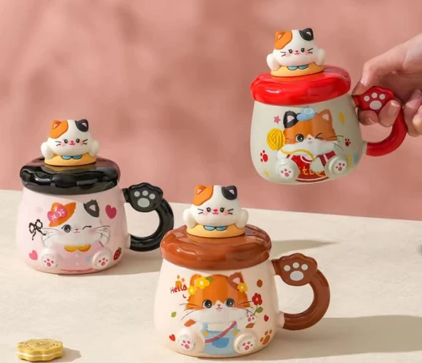 Kedi Desenli Figürlü Seramik Bardak ürün görseli 1