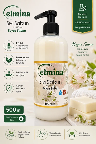 ELMINA SIVI SABUN 500ML BEYAZ SABUN - Resim 2