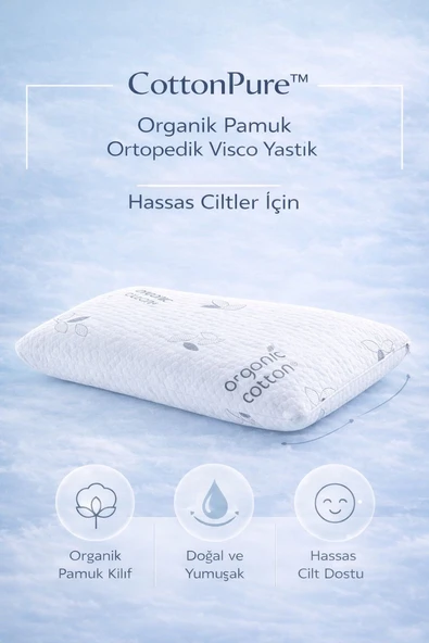 Cottonpure organik pamuk ortopedik visco yastık hassas ciltler için ürün görseli 1