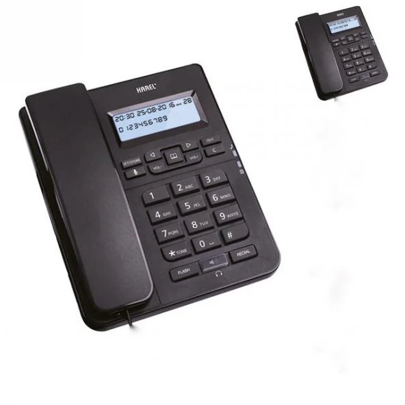Karel TM145 Ekranlı Masaüstü Kablolu Telefon Siyah – Ofis Tipi Sabit Hat Uyumlu 2’li Paket ürün görseli 1