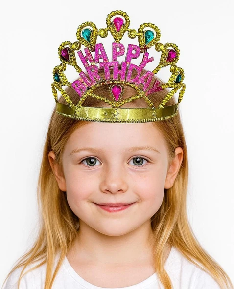 Altın Renk Happy Birthday Yazılı Doğum Günü Tacı 60 cm ürün görseli 1