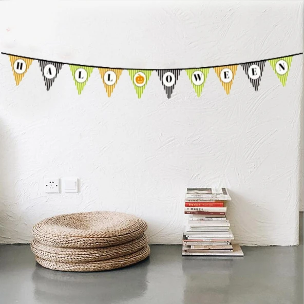 Cadılar Bayramı Kabak Temalı Halloween Yazılı Banner Süs Flama 3 Metre ürün görseli 1