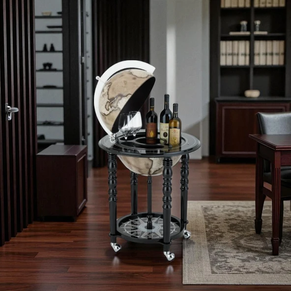 Dekoratif Dünya Bar Z928 Noir Siyah Globe Bar Lüks İçecek Dolabı 58x58x93 cm ürün görseli 1