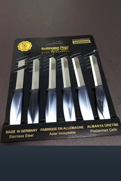 Orijinal Blister Paketli Solingen 6lı Meyve Bıçağı Seti Siyah Beyaz Degrade Saplı Tırtıklı Ağız Stoktan Hızlı Gönderim ürün görseli 1