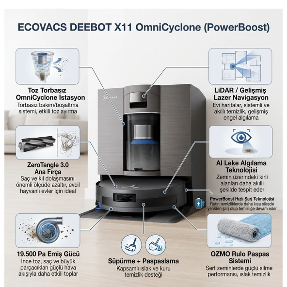 Ecovacs Omnicyclone Çöp Istasyonlu Akıllı Robot Süpürge ürün görseli 1
