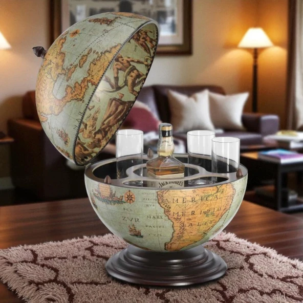 Dekoratif Dünya Bar Z16BV Ahşap Globe Bar Mini İçecek Dolabı 40x40x50 cm ürün görseli 1