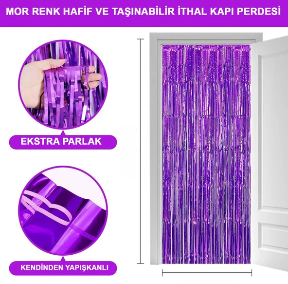Mor Renk Ekstra Metalize Parlak Saçaklı Arka Fon Perde İthal A Kalite 1x2 Metre NessiWorld ürün görseli 1
