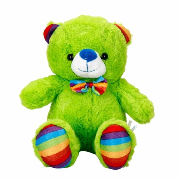 Oturan Kurdeleli Renkli Peluş Ayı 30 cm ürün görseli 1