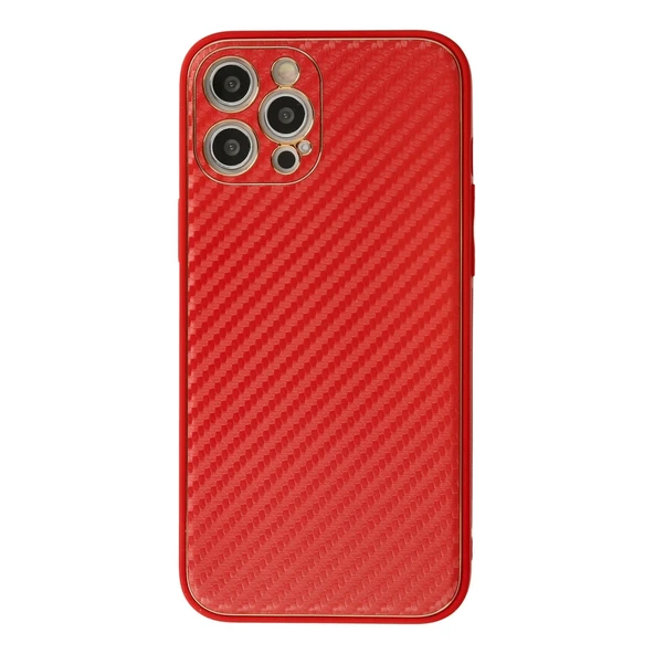Apple İphone 12 Pro Max Kılıf Coco Karbon Silikon - Kırmızı ürün görseli 1