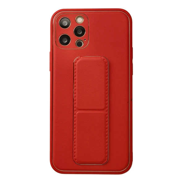 Apple İphone 12 Pro Kılıf Coco Deri Standlı Kapak - Kırmızı ürün görseli 1
