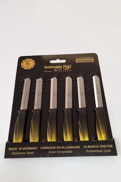 Orijinal Blister Paketli 6lı Solingen Meyve Bıçağı Seti Siyah Gold Degrade Saplı Tırtıklı Ağız Stoktan Hızlı Gönderim ürün görseli 1