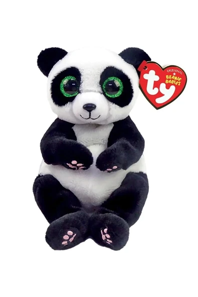 TY Beanie Babies Ying Panda Pelüş – 20 cm Parlak Yeşil Gözlü Siyah Beyaz Panda ürün görseli 1