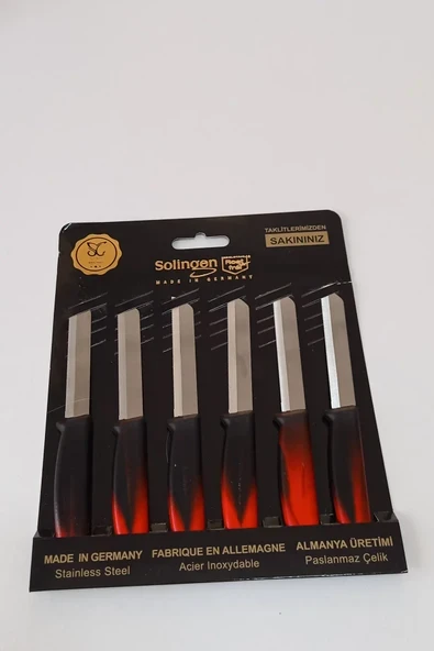 Orijinal Blister Paketli Solingen 6lı Meyve Bıçağı Seti Kırmızı Siyah Degrade Saplı Tırtıklı Ağız Stoktan Hızlı Gönderim ürün görseli 1