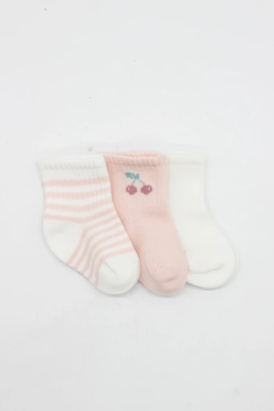 Cherry Girl 3'lü Penye Soket Çorap 10138 Ekru ürün görseli 1
