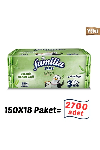 Familia 2700 adet 18paket Plus Natural Çek Al Mendil 150li (18 PAKET X 150 YAPRAK) ürün görseli 1