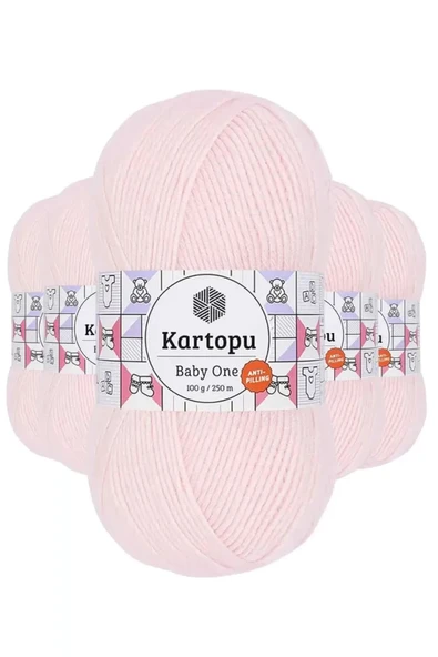 5 Adet Baby One Tüylenmeyen El Örgü İpi Yünü Bebe Pembe K255 ürün görseli 1