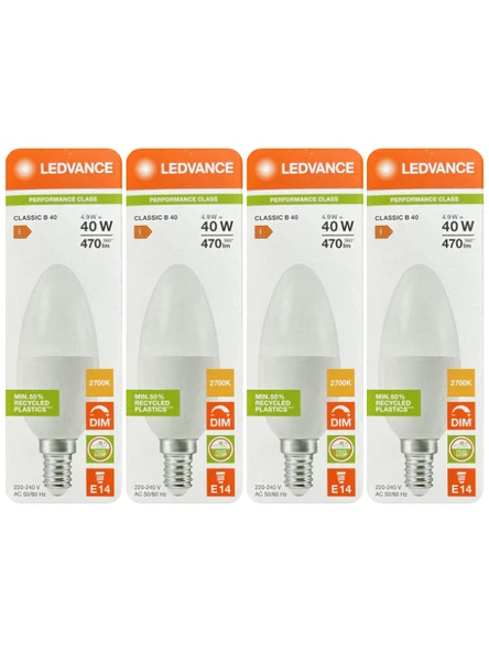 (4 Adet) Ledvance 4,9W Sarı Işık (2700K) E14 Duylu (İnce Duy) Dim Edilebilir Led Ampul ürün görseli 1