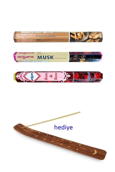 3 Paket 20 Çubuklu Tütsü Musk - Wood - Red Rose - Kayık Hediyeli ürün görseli 1