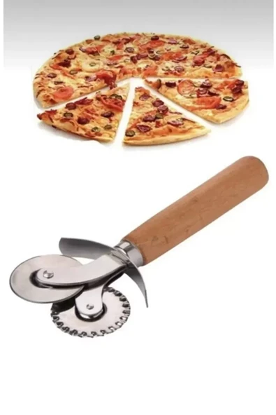Çift Başlıklı Ahşap Saplı Pizza Kesici Hamur Kesici ürün görseli 1