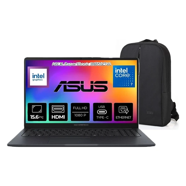 Expertbook B1503CVA Intel Core 7 150U 32GB Ddr5 512GB SSD 15.6" Fhd Windows 11 Pro Taşınabilir Bilgisayar + Snertech Çanta ürün görseli 1