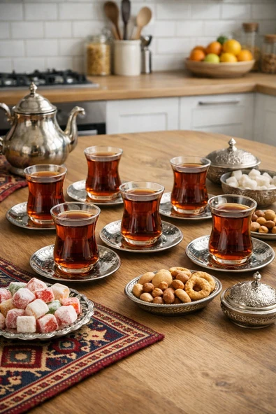 Gaziantep El İmalatı Bakır Dövme Çay Tabağı – 6 Adet Geleneksel Tasarım ürün görseli 1