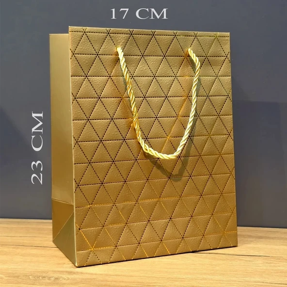 Gold Geometrik Desenli Orta Boy Karton Hediye Çantası ürün görseli 1