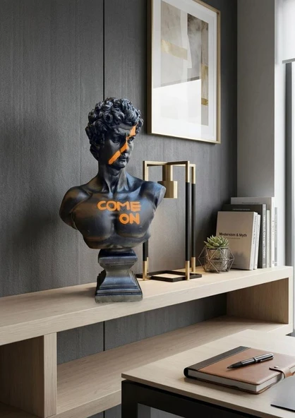 Modern Dekoratif Biblo – Siyah Gold Detaylı David COME ON Yazılı/ Davut Heykeli, Salon Konsol & Sehpa Üstü Şık Ev Dekorasyonu, Lüks Ofis Aksesuarı ürün görseli 1