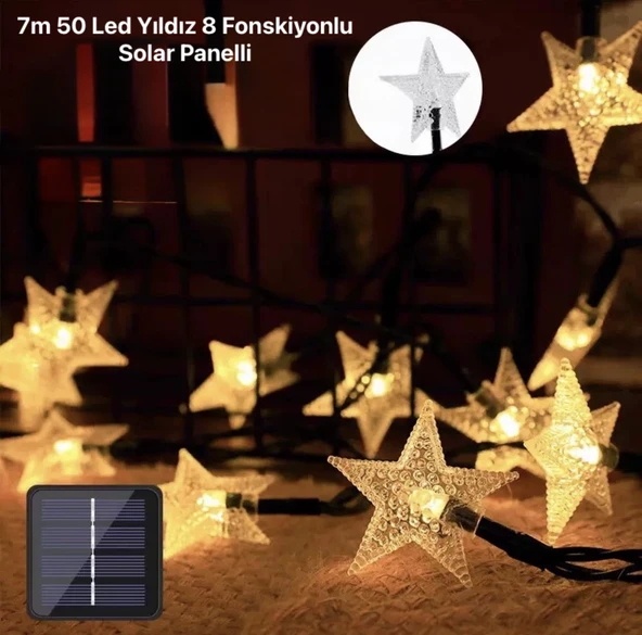 7m 50 Led Yıldız 8 Fonksiyonlu Solar Panelli-gün Işığı ürün görseli 1