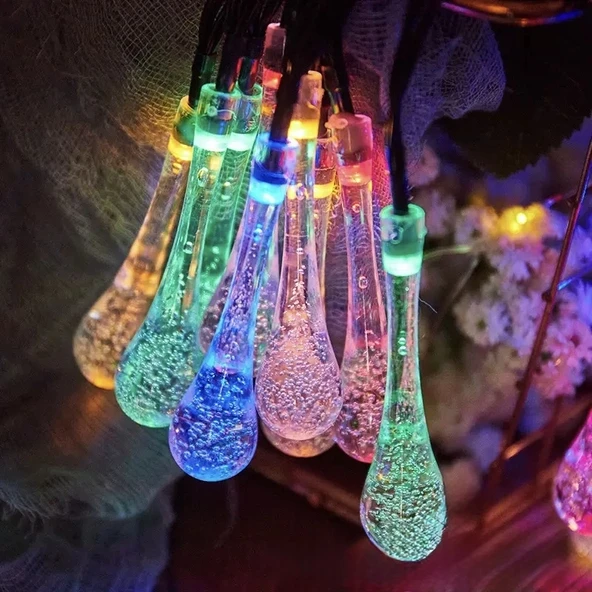 7m 50 Led Damla 8 Fonksiyonlu Solar Panelli-rgb ürün görseli 1