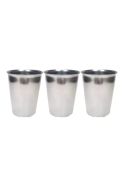 3 Adet Paslanmaz Çelik Krom Bardak 9 x 7,5 x 5,5cm ürün görseli 1