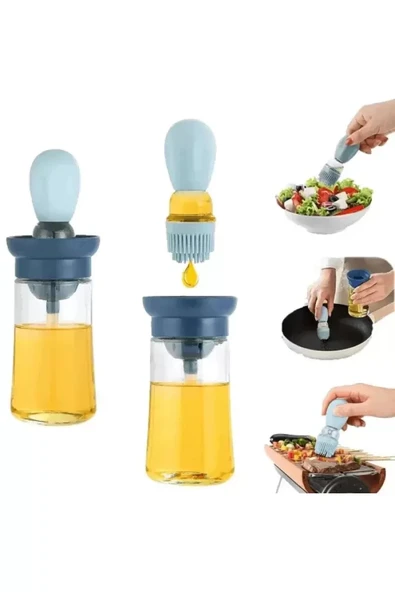 Hazneli Silikon Uçlu Cam Yağdanlık Sirke Yağ Yumurta Ve Sos Fırçası Asorti ürün görseli 1