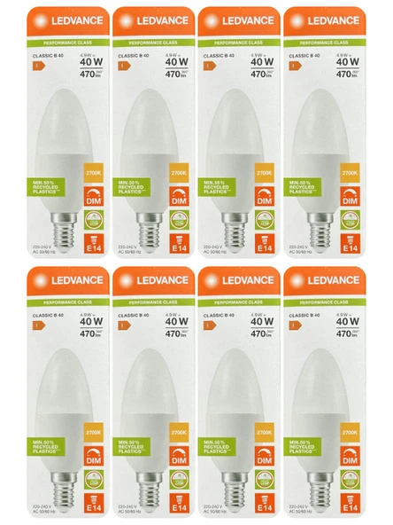 (8 Adet) Ledvance 4,9W Sarı Işık (2700K) E14 Duylu (İnce Duy) Dim Edilebilir Led Ampul ürün görseli 1