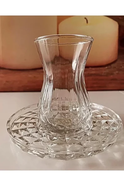 HERŞEYTREND Alin Adela 6'lı Cam Çay Tabağı Çay Tabak Altlığı Royaleks-RYG8030 ürün görseli 1