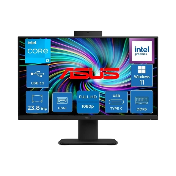 V440VAK Intel Core 3-100U 4.7ghz 8 GB 256 SSD 23.8" Fhd Widows 11 Pro Siyah All In One Bilgisayar Snertech ürün görseli 1