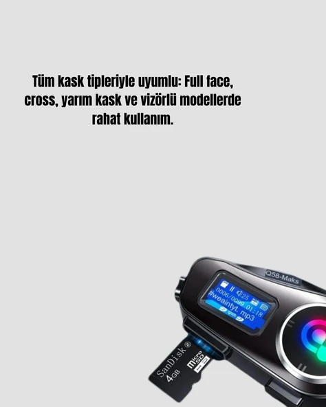 Ip65 Suya Dayanıklı Kask Bluetooth Kulaklık Lcd Ekranlı - Resim 2