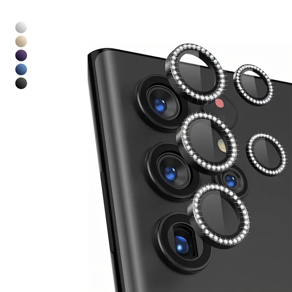 Samsung Galaxy S25 Ultra Taşlı Metal Kamera Lens Koruyucu Set ürün görseli 1
