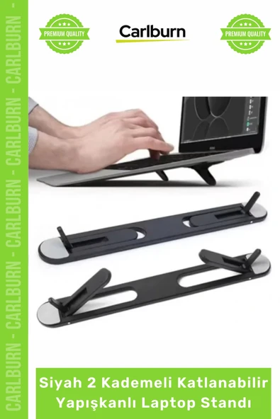 Özel Üretim Ergonomik Notebook Yükseltici Siyah 2 Kademeli Katlanabilir Yapışkanlı Laptop Standı ürün görseli 1