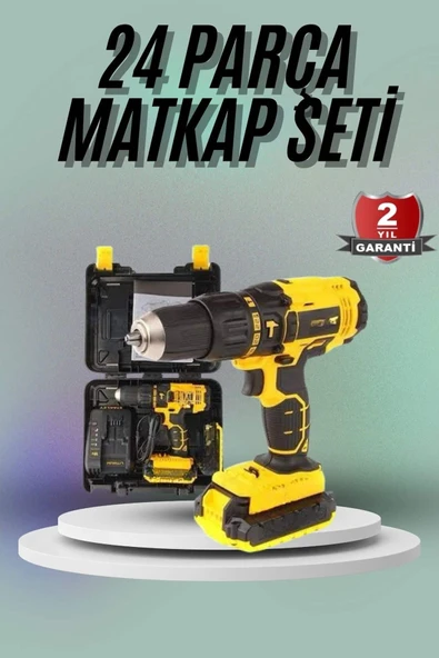 Matkap Seti 24 Parça Çift Bataryalı Darbeli Led Işıklı Vidalama ürün görseli 1