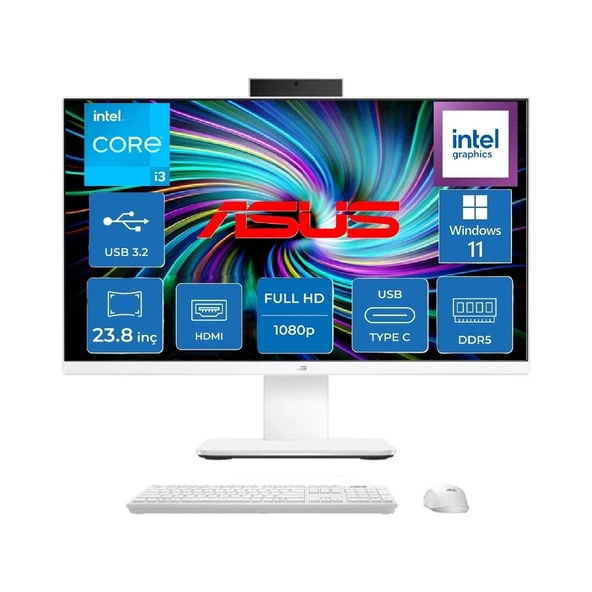 V440VAK Intel Core 3-100U 4.7ghz 32 GB 512 SSD 23.8" Fhd Widows 11 Pro Beyaz All In One Bilgisayar Snertech ürün görseli 1
