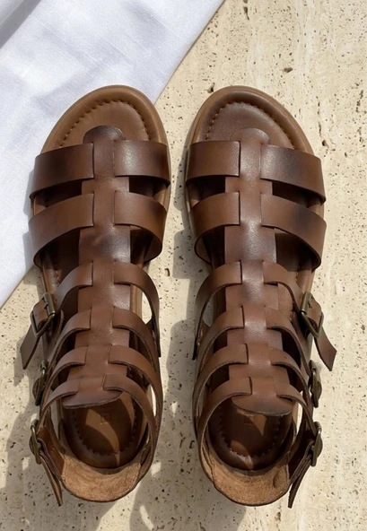 Nola Taba Deri Kemerli Sandalet - Resim 7