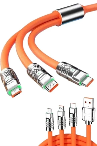 120w 3 İn 1 Uyumlu Silikon Şarj Kablosu Hızlı Şarj Kablosu ürün görseli 1
