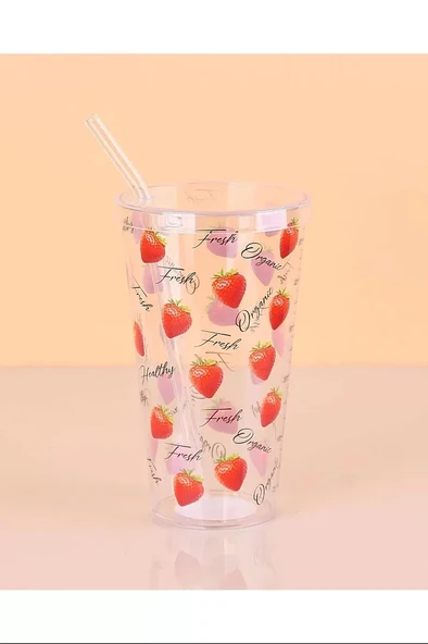 Desenli Plastik Pipetli Bardak 16 Cm 1 Adet Royaleks-ENF-040 ürün görseli 1