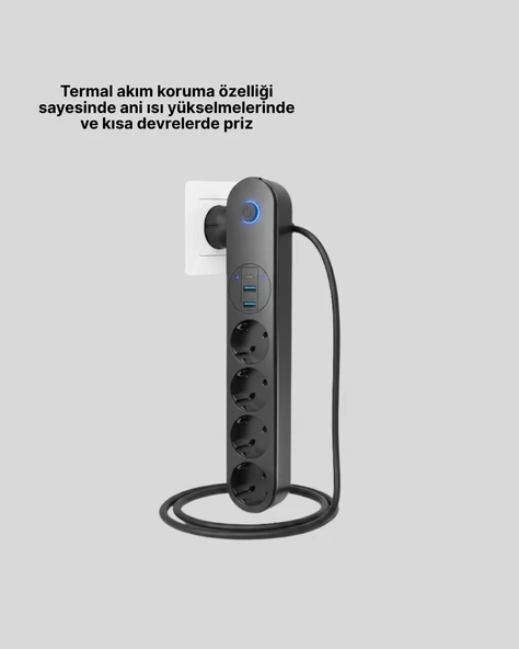 Akıllı Akım Dengelemeli 4 lü Çoklu Priz Type-c Ve Usb Çıkışlı - Resim 3