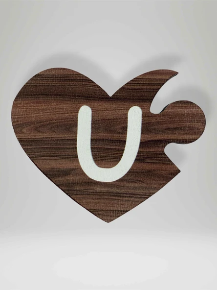 U Harfi (Sol Parça) – Ahşap Puzzle Kalp Harf Magnet – Buzdolabı Süsü – İkili Uyumlu (kod:1039) ürün görseli 1