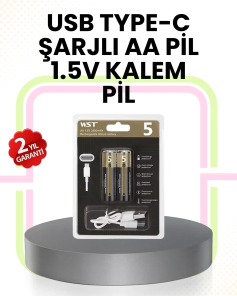 Tekrar Şarj Edilebilir Aa Usb Type-c Pil | 1000+ Döngü | 1.5v Sabit Voltaj ürün görseli 1
