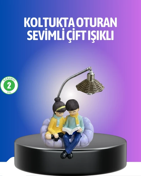 Kitap Okuyan Çift Figürlü Gece Lambası Romantik Dekoratif Masa Lambası ürün görseli 1