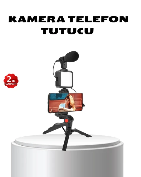 Video Çekim Kiti Tripod Led Işık Harici Mikrofon Ve Bluetooth Kumanda Seti ürün görseli 1