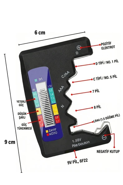 Plentiful Dijital Pil Test Cihazı – AA, AAA, C, D, N, 9V ve Düğme Pil Uyumlu Mini Pil Kapasit ürün görseli 1