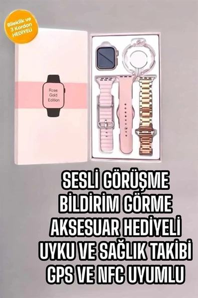 Akıllı Saat Amoled Ekran 3 Kordonlu Aksesuar Hediyeli Sesli Görüşme ürün görseli 1