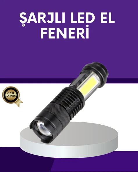 Şarjlı Mini Led El Feneri 2000 Lümen Su Geçirmez ürün görseli 1